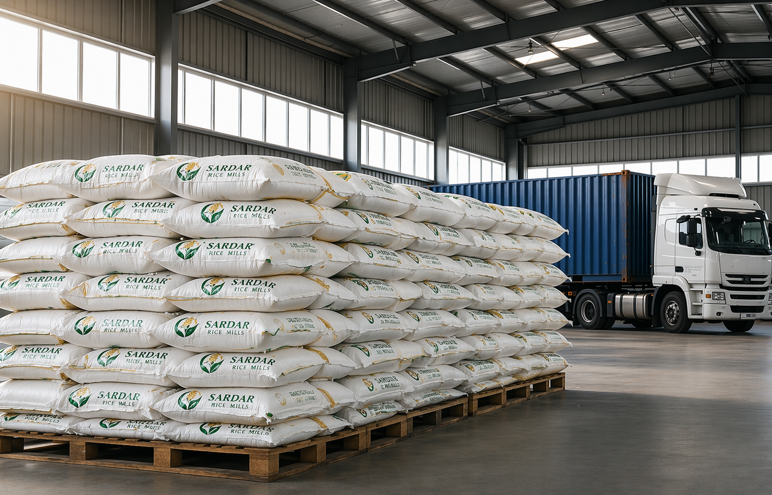 Sardar Rice Mills rice bags ready for export
